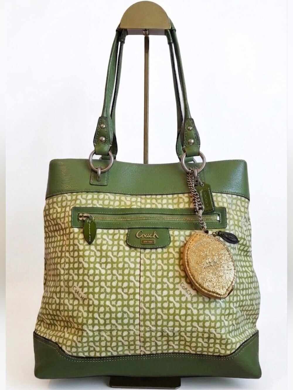 Coach 2008 HTF Op Art Penelope Tote w/ Rare Glitter Lemon Coin Case Charm